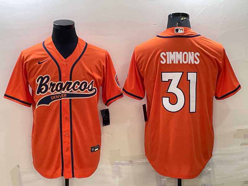 Mens Denver Broncos #31 Justin Simmons Orange Stitched Cool Base Nike Baseball Jersey